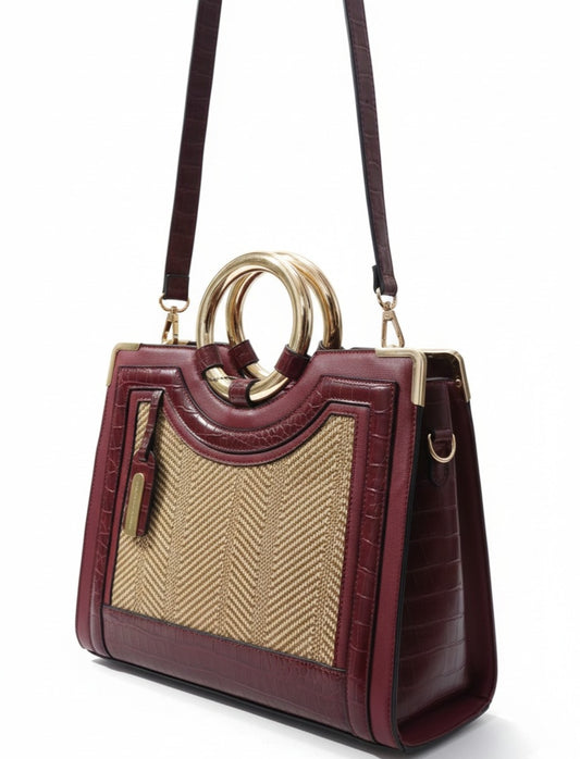 Dubai Imported Structured Top-Handle Handbag with Faux Croc Trim – Ramzan Sale Up To 70% OFF